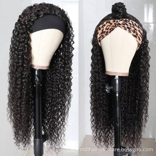 Raw Unprocessed Indian Hair Cheap Wholesale Curly Wigs For Black Women Human Hair Full Headband Wig